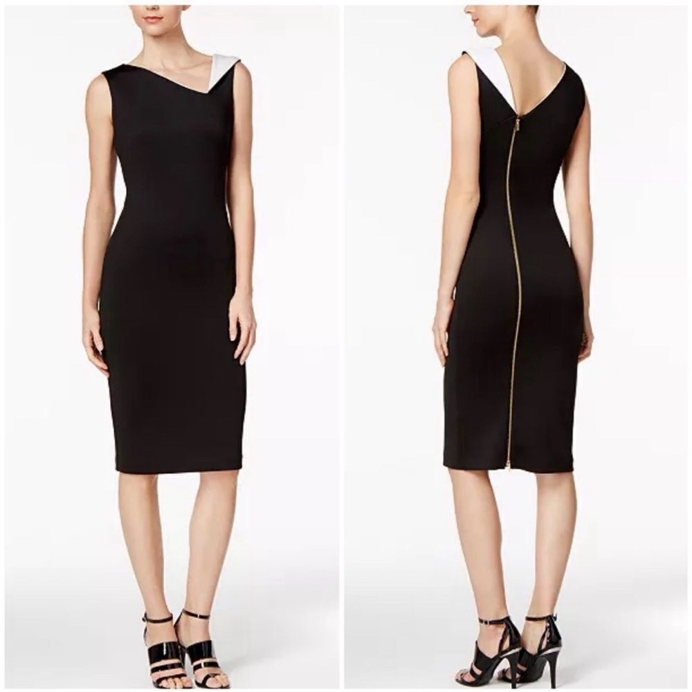 Calvin Klein Sleeveless Sheath Dress Contrast Strap Size 6 Black Cocktail Party